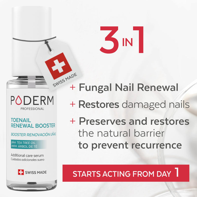 PODERM – TOENAIL RENEWAL BOOSTER – TEA TREE oil-serum - Restores Appearance of Discolored/Damaged Nails – Toe and Fingernail Repair – 100% Natural Ingredients and Vegan – Express Renewal – Swiss Made EXTRA STRENGTH FAST