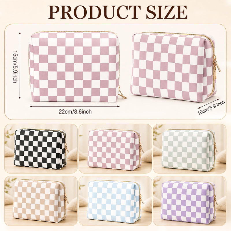 FoldTier 6 Pcs Checkered Makeup Bag Bulk for Women | Travel Cosmetic Bag with Zipper Organizer Toiletry Pouch 8.7 x 5.9 x 3.9 Inch Pencil Pouch for Purse Party Favor