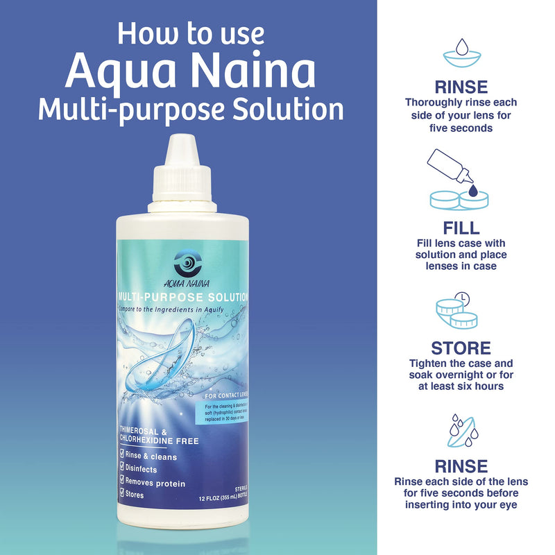 [Australia] - Aqua Naina 12 Fl Oz (Pack of 2) | Contact Lens Solution | Cleaning and Disinfecting Multi-Purpose Contact Solution | Convenient Everyday Lens Hygiene and Eye Care 