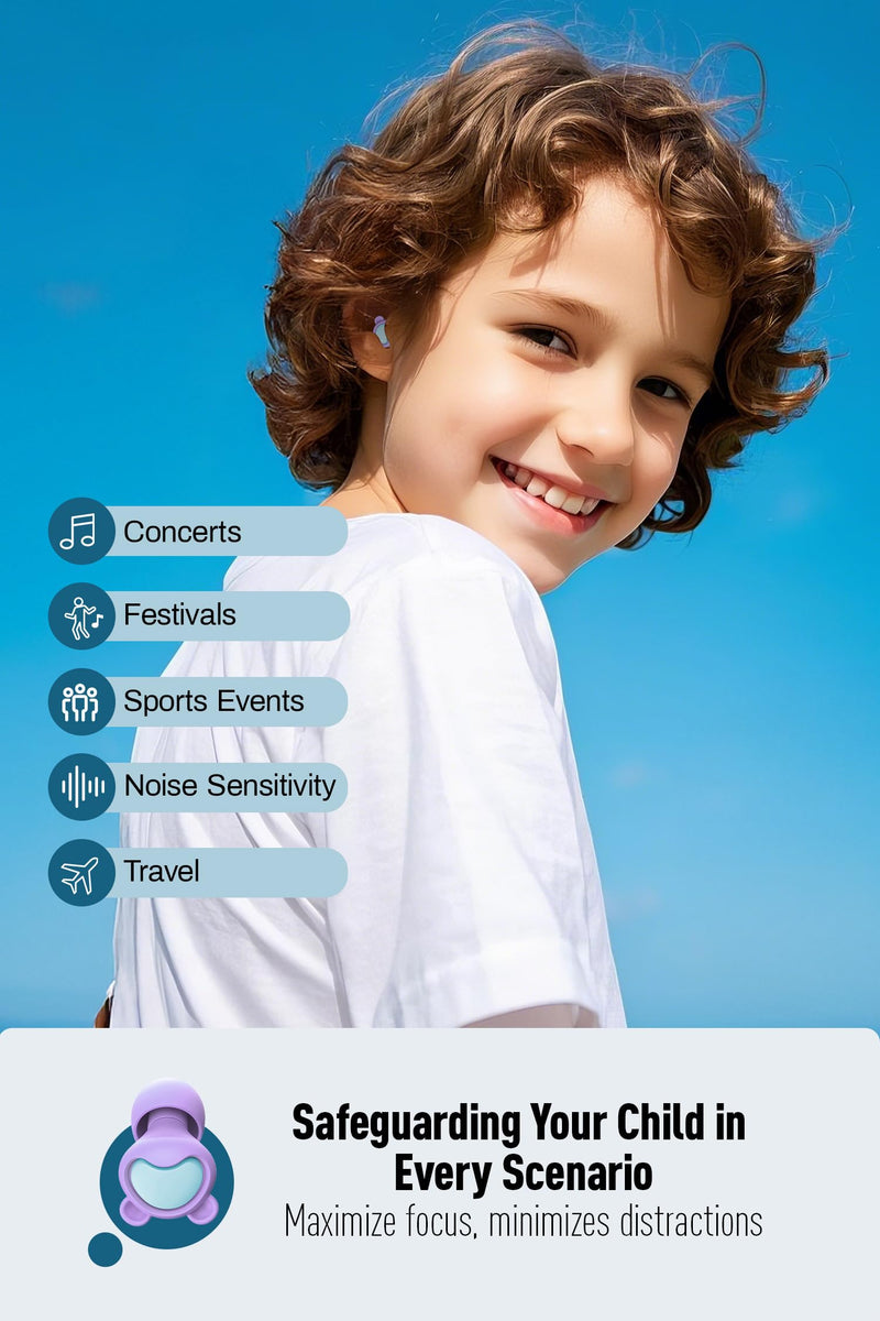 [Australia] - Kids Ear Plugs (6-12 yrs) - Reusable Kids Ear Protection for Focus, Travel, Concerts, Socializing, Events, Sleep, Anxiety, Noise Sensitivity ‚Äì 26 dB Noise Reduction Relief Children Earplugs Violet+geen 1 Count (Pack of 1) 