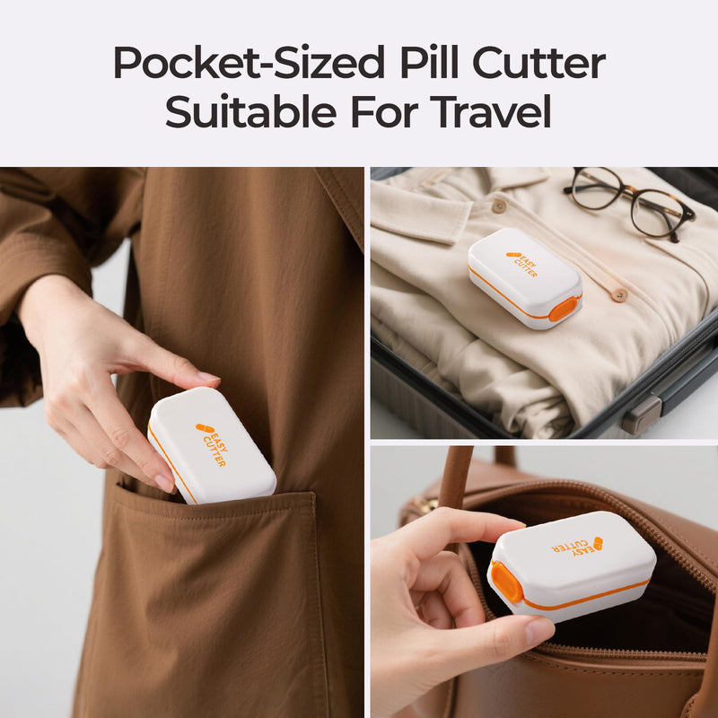 Portable Pill Cutter for Small & Large Pills - Precise Pill Splitter for Tiny Tablets, Vitamins & Capsules - Compact Design for Purse, Pocket & Travel - Sharp Blade & Easy Clean (Grey) 03-grey