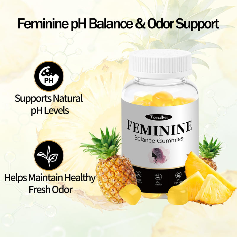 Feminine Balance Gummies for Women, PH Balance,Hawaiian Pineapple | Support Healthy Odor & Immune & Vaginal Health, Vegan , 60 Count