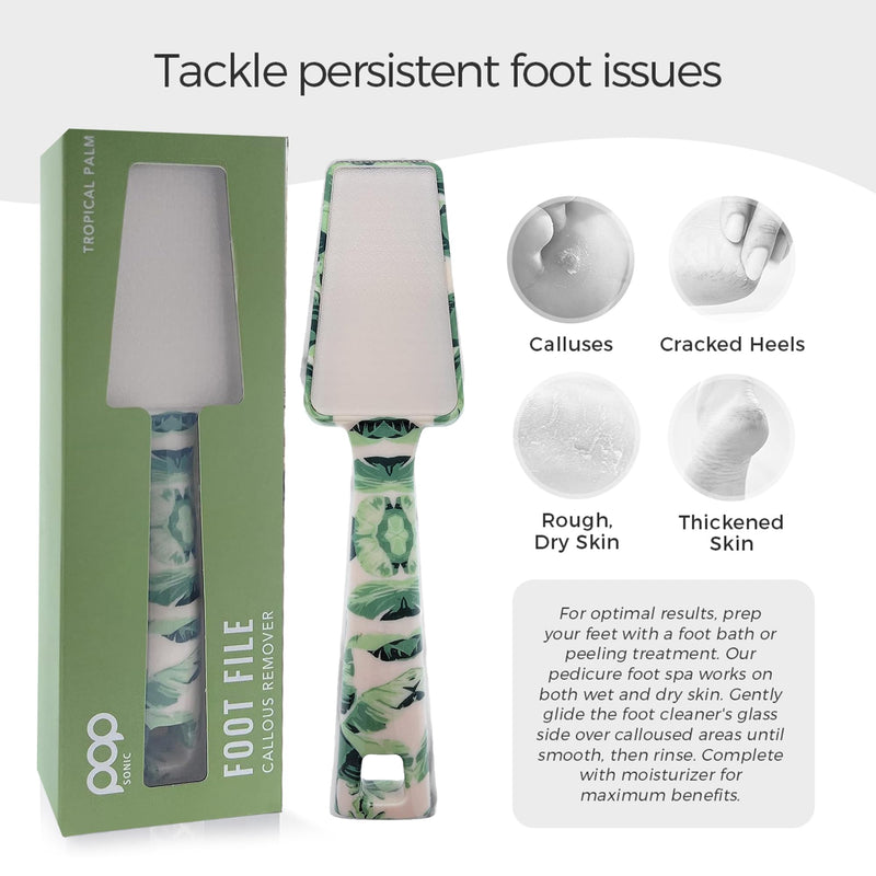 Pop Sonic Nano Glass Foot File (1 Unit) | Foot Callous Removal for Smooth, Soft Feet | Foot Scraper for Dead Skin Remover | Perfect Pedicure Tools at Home or Salon Use (Tropical Palm) Tropical Palm