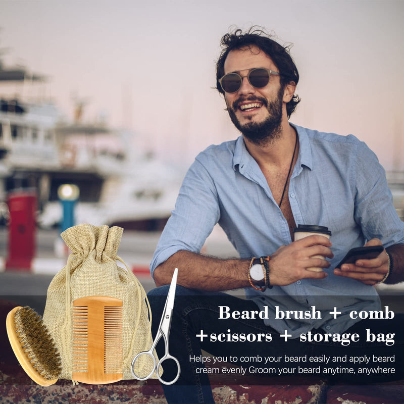 [Australia] - MXTIMWAN Beard care set for men, 10 pieces, gifts, beard set for men with beard shampoo, beard oil, beard balm, beard comb, beard brush, beard scissors, travel bag, razor with 2 interchangeable blades, instructions 