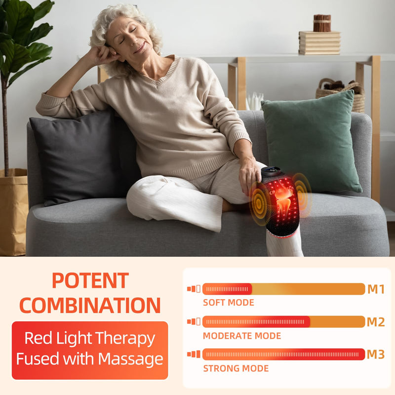 [Australia] - Red Light Therapy Knee Brace Vibration Knee Massage for Pain Relief, 660nm&850nm, Rechargeable Wireless Controller, Near Infrared Light Heated Device for Knee/Elbow/Shoulder Pain Relief Black 15.77in 