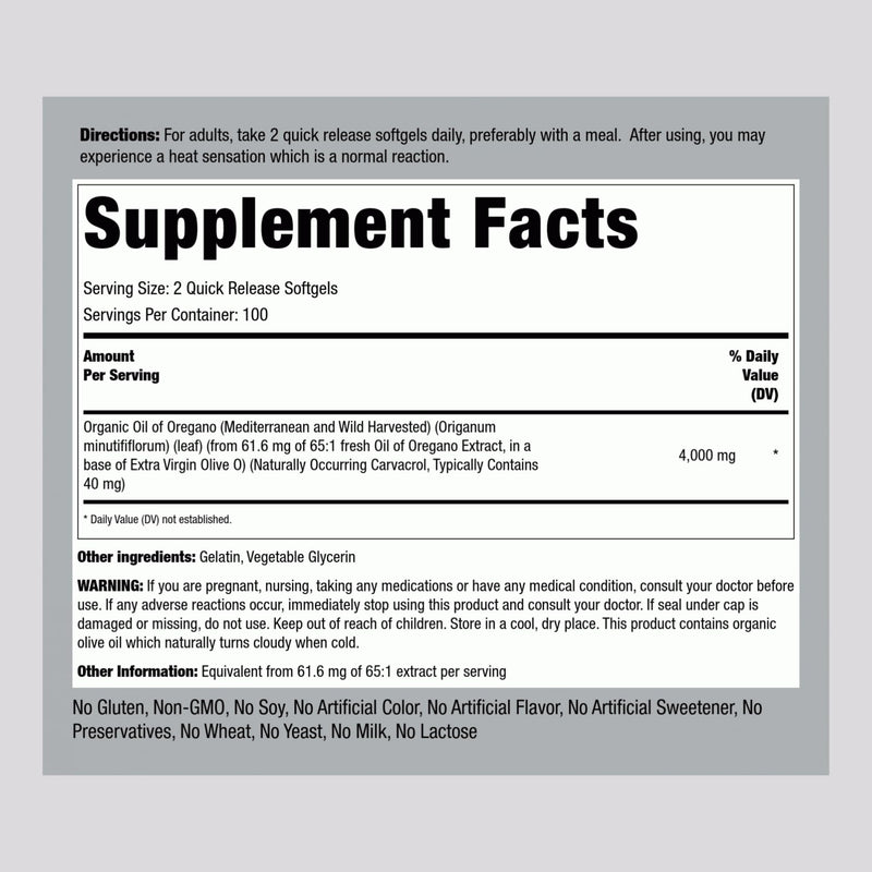 [Australia] - Piping Rock Oil of Oregano 4000mg | 200 Softgel Capsules | Herbal Supplement | Non-GMO, Gluten Free Pills 