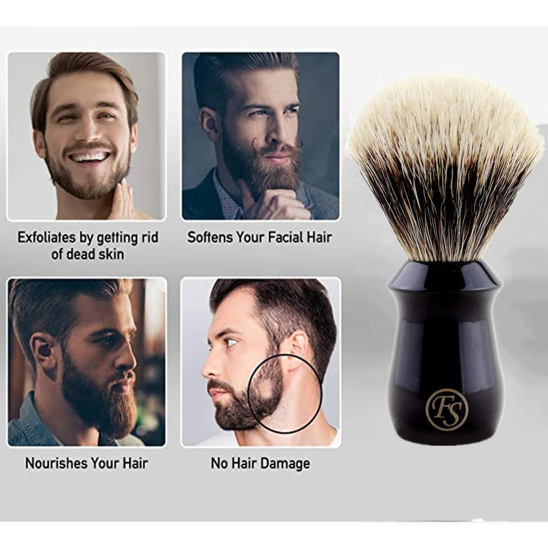 [Australia] - Frank FS shaving Brushes, 2-Band Manchurian Finest Badger Shaving Brush with Black Resin Handle for Personal and Professional Shaving,Birthday Gift (Fan Shape Knot:20 mm) 
