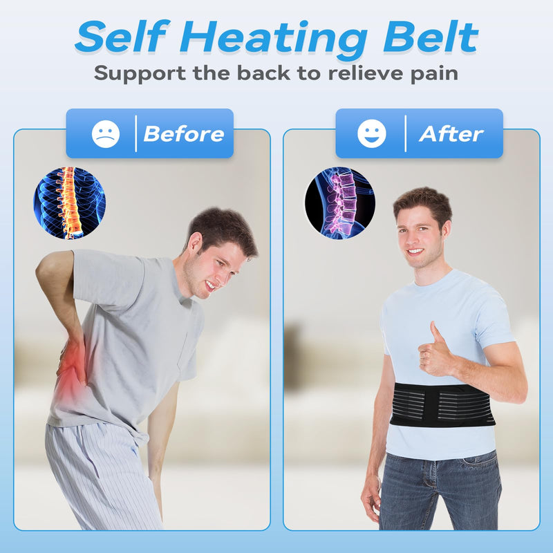 Back Braces for Lower Back Pain Relief, Lumbar Support Belt for Men Women | Adjustable Tourmaline waist belt, Self Heating & Soothing Waist Band, Lumbar Support Belt for Herniated Disc/Sciatica Black-1 Large
