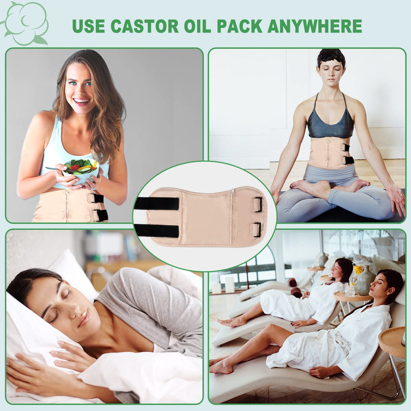 [Australia] - Castor Oil Pack, DEROWN Castor Oil Packs Wrap, Less Mess, Made of Organic Cotton Flannel & Waterproof PUL, Reusable Massage Castor Oil Pack Kit with Anti Oil Leak Design (Oil Not Included) 