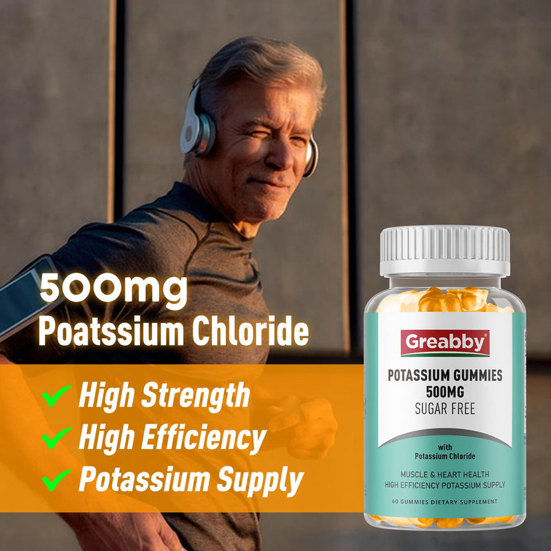[Australia] - Potassium Gummies 500mg for Adults, 60 Servings, Sugar-Free Potassium Chloride Gummies, Heart Health & Muscle Relief for Women Men, Electrolyte Balance Boost, Efficient Potassium Supply 1 