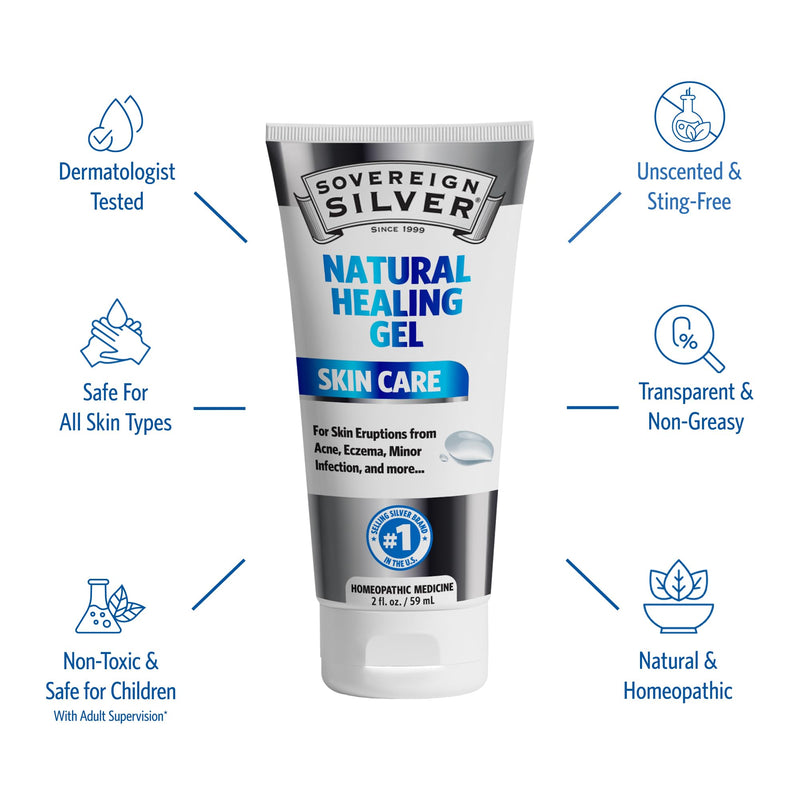 [Australia] - Sovereign Silver Natural Healing Gel Skin Care - Argentum Metallicum Topical Gel, Ointment for Razor Burn, Sunburn, and Redness Support, Dermatologist Tested - 2 fl oz (59 mL) 2 Ounce (Pack of 1) 