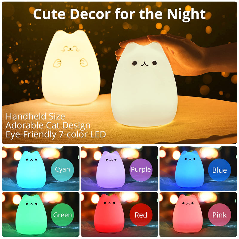 [Australia] - GoLine Cat Lamp, Cute Kitty Night Light, Gifts for Women Teen Girls Baby, Night Lights for Kids Bedroom, Cute Christmas Kitty Silicone Nightlights for Children Toddler. Celebrity Cat 6 Inch Tap 