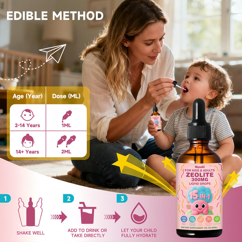 Zeolite Drops 2 Pack Detox for Kids & Adults - 300mg Clinoptilolite, 1000mcg Vitamin B12 C D3, 10 Billion CFU Prebiotics, Seaweed Calcium - Pure Body Cleanse Heavy Metal Gut Energy Bones Immune 120ml 2 Fl Oz (Pack of 2)
