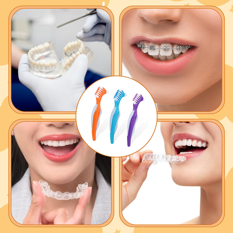 [Australia] - JIYIN Pack of 3 denture brushes, double-sided denture toothbrushes, denture toothbrushes, cleaning brush for cleaning false teeth (color 1) 