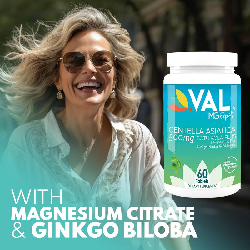 [Australia] - VAL Gotu Kola + Magnesium Citrate & Centella Asiatica | Focus, Calm & Circulation Support* | 60 Vegan Tablets | Non-GMO, Gluten-Free, USA Made 60 Count (Pack of 1) 
