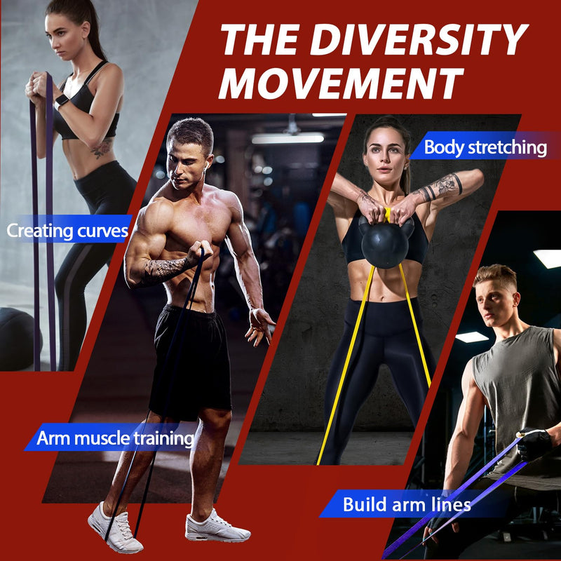 [Australia] - LEEKEY Resistance Bands, Exercise Bands Pull Up Assist Bands - Workout Bands Set - Mobility Band Powerlifting Bands for Men and Women Fitness Training, Physical Therapy,Home Workouts Purple/Black/Red/Yellow with Antislip 