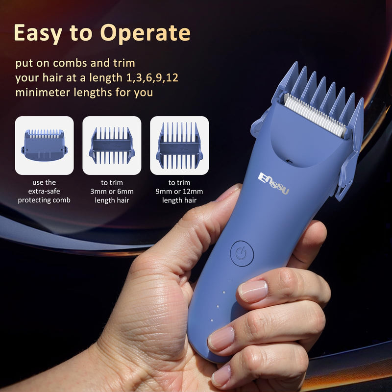 Electric Body Hair Trimmer for Men with Extra Skin-Safe Ceramic Blade, Ball Shaver Groomer w/LED Light& Charging Dock, Pubic Groin Hair Trimmer Male Razor Waterproof (Blue-with Charging Light)