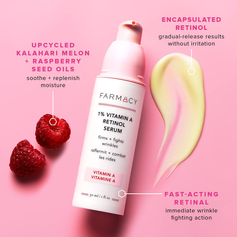 Farmacy Retinol Serum for Face - 1% Vitamin A Anti Aging - Resurfacing Wrinkle Formulated with Encapsulated Retinol + Ceramide NP to Prevent Moisture Loss + Replenish Skin Barrier (30ml) 1 Fl Oz (Pack of 1)