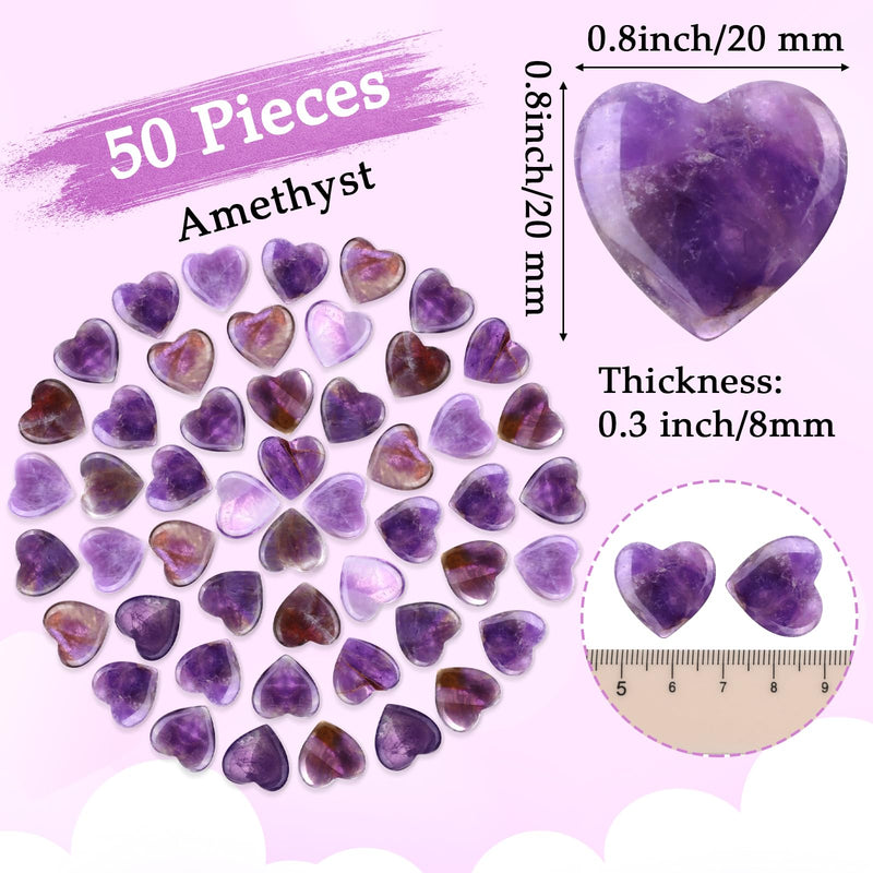 [Australia] - Gerrii 50 Pcs Heart Healing Stone Bulk Quartz Heart Inspirational Stones Gift for Women Love Pocket Polished Natural Energy Balancing Meditation 0.8 Inch(Purple) Purple 