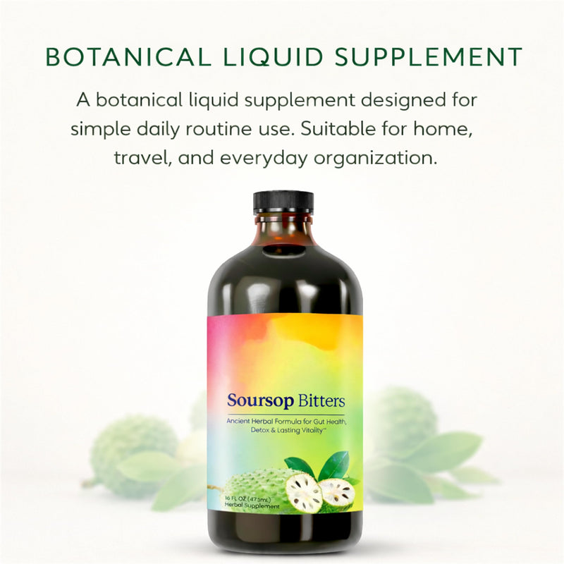 Soursop Bitters Herbal Liquid Supplement, Botanical Bitter Formula for Daily Wellness Routine, Easy to Use Liquid for Home, Travel & Everyday Use (1) 1