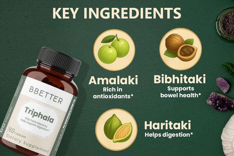 [Australia] - BBETTER Triphala ‚Äì Ayurvedic Herbal Supplement with Amla, Haritaki & Bibhitaki for Occasional Constipation & Bloating ‚Äì Supports Digestion, Healthy Bowel Function, Colon Cleanse & Detox - 60 Capsules Pack of 1 