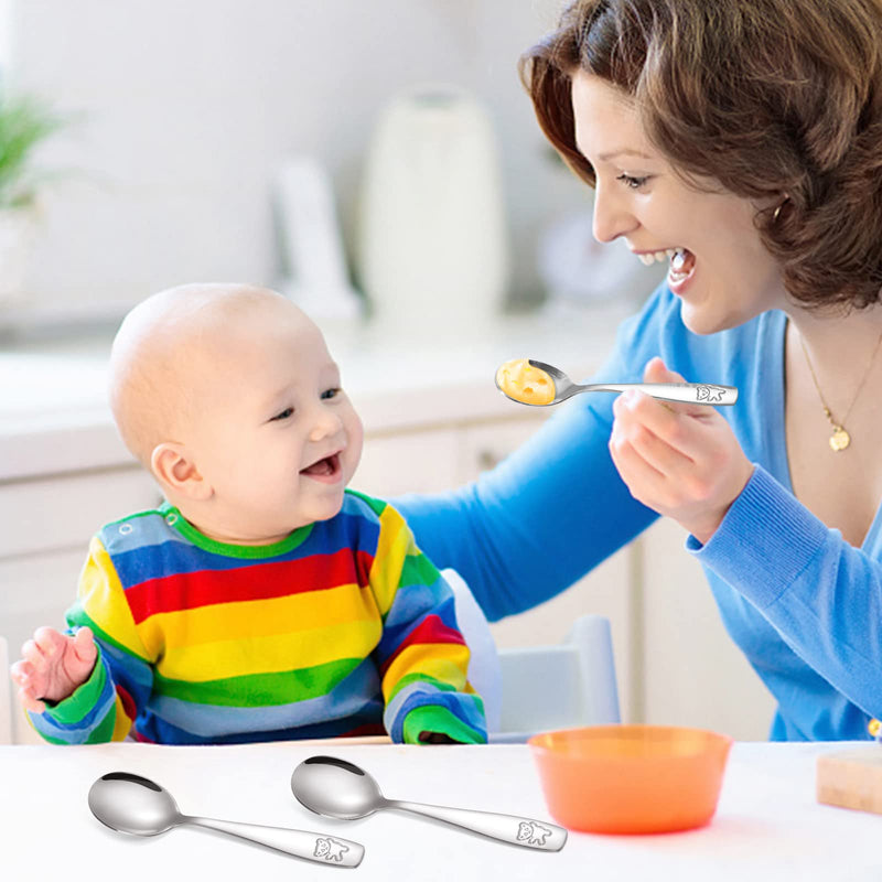 [Australia] - Pimoys 9 Pieces Toddler Spoons Kids Spoons, Kids Silverware Stainless Steel Toddler Utensils Metal Kids Cutlery Set Baby and Children Safe Flatware, Perfect for Small Hands 9 Silver Spoons 