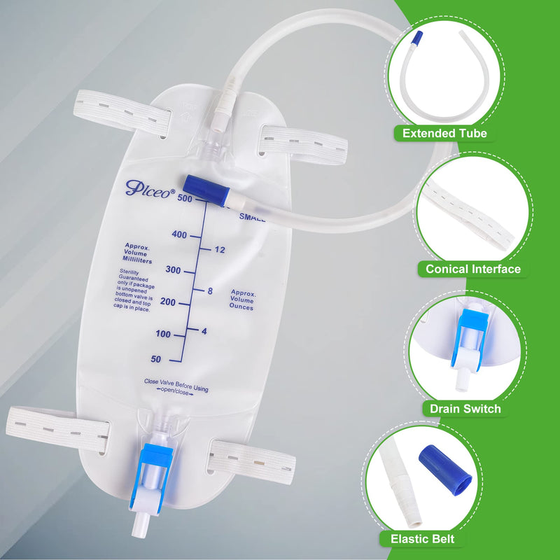[Australia] - 3 Pack Easy-Tap Catheter Leg Bag Urinary Drainage Bag, 500ml, Anti-Reflux Valve, Cloth Straps, Easy Flip Drain ，18” Tubing 