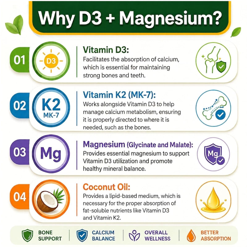 Vitamin D3 + K2 with Magnesium 2000iu (100mcg) MK-7 Glycinate & Malate Supplement 120 Softgels w/Coconut Oil 120 Count (Pack of 1)