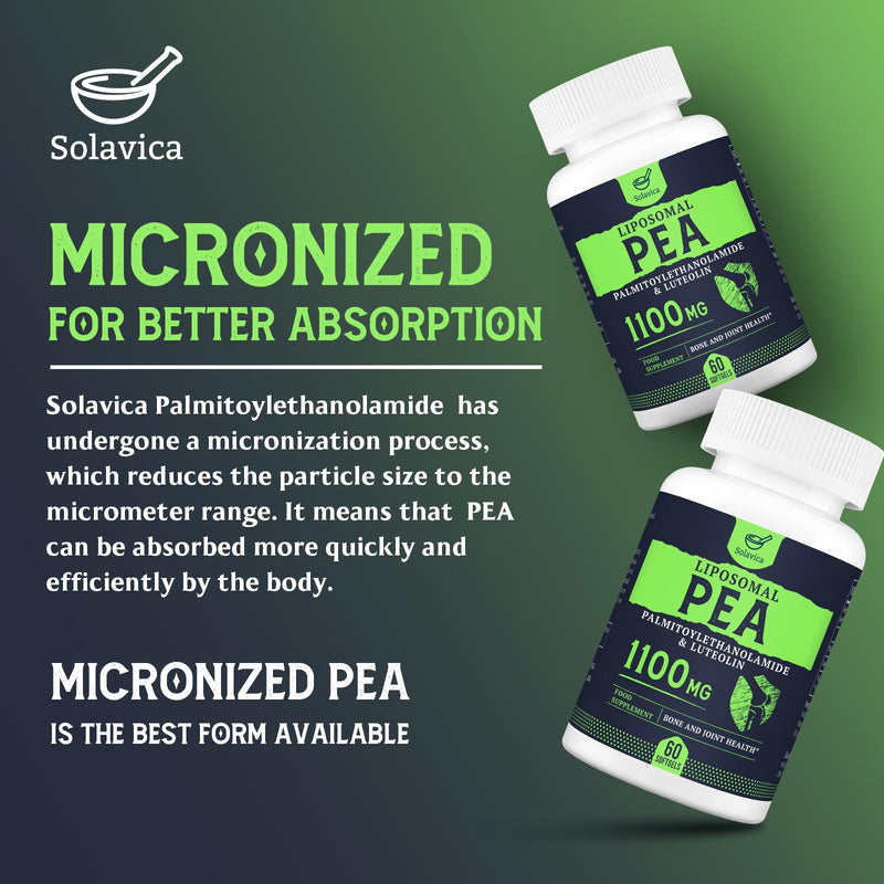 Liposomal Palmitoylethanolamide (Pea) 1100mg with Luteolin, Micronized Pea - High Purity, Super Absorption and Optimal Effectiveness, 60 Softgels (Pack of 1) 60 count (Pack of 1)