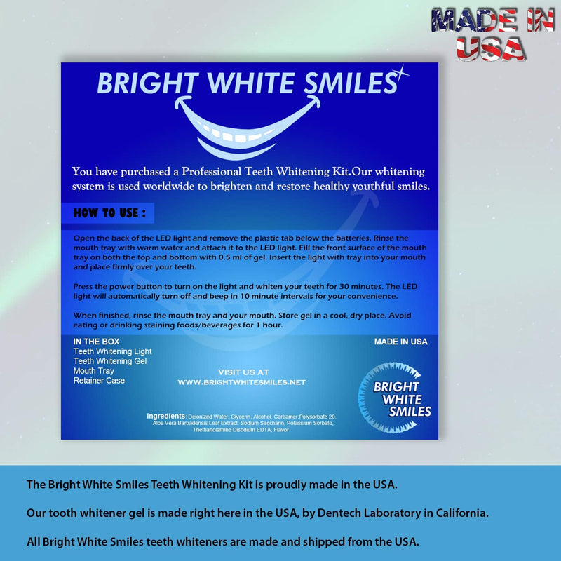 [Australia] - Bright White Smiles Teeth Whitening Kit | LED Light Activated Teeth Whitener | with 2X 5ml 35% Carbamide Peroxide Gel Syringes | Comfort Fit Mouth Tray & Case | for Home Use | Professional Results 