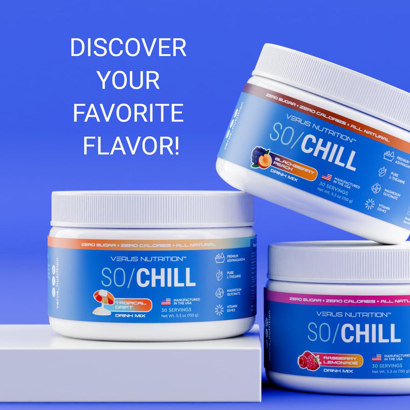 SoChill Powdered Drink Mix – Tropical Drift |No Sugar| Relaxation & Mood Support Supplement - L-Theanine, Premium Ashwagandha, Magnesium Glycinate, Vitamins D & K (Tropical)