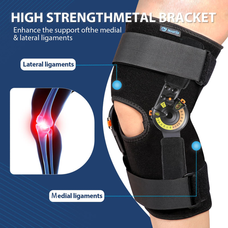 [Australia] - Nvorliy Hinged ROM Knee Brace with Side Stabilizers & Locking Dials, Post Op Knee Immobilizer for Arthritis, ACL, MCL, PCL, Meniscus Tear, Injurie/Knee Pain, Medical Orthopedic Support (X-Large) X-Large Without Shoulder Strap 