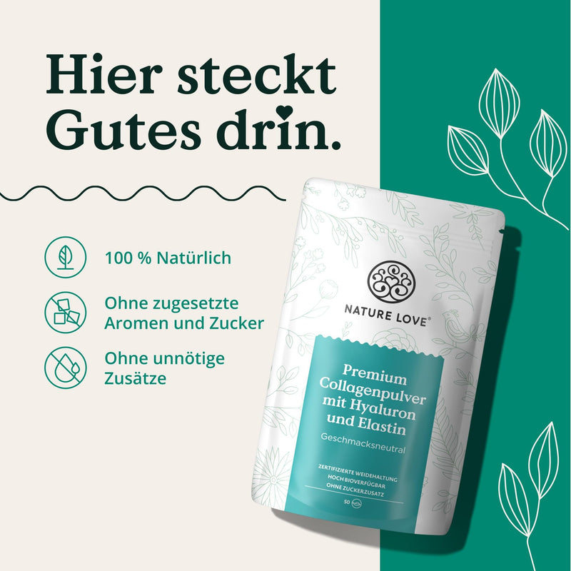 [Australia] - NATURE LOVE® Premium Collagen Powder with hyaluronic acid and elastin - 500g collagen - peptides types 1 and 3 - tasteless - collagen from pasture-raised cattle - laboratory tested 