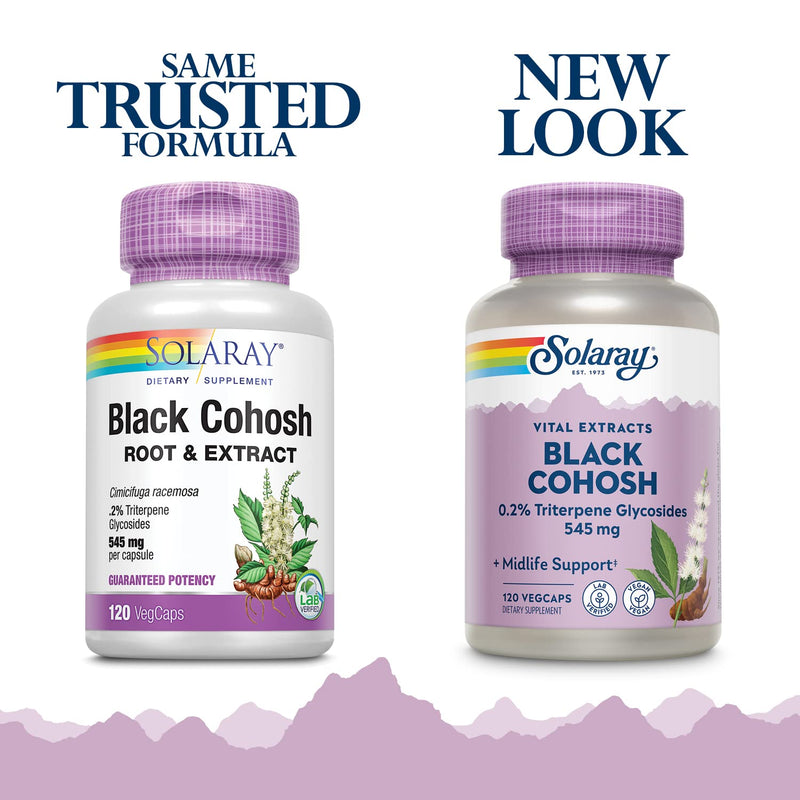 [Australia] - Solaray Black Cohosh Root & Extract 545mg | Womens Health & Menopause Support Supplement | Non-GMO | 120 VegCaps 120 Count (Pack of 1) 