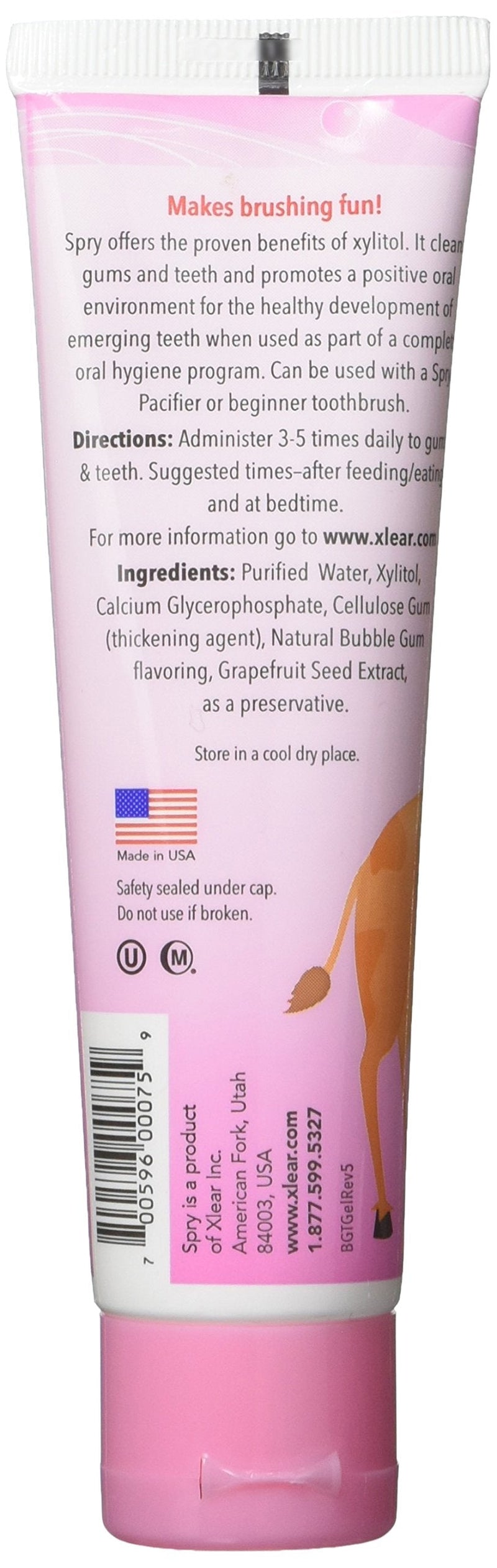 [Australia] - Spry Natural Xylitol Toothpaste for Baby, Toddler and Kids Age 3 Months and Up - Fluoride Free Tooth Gel, Tasty, Support Development of Emerging Teeth, Bubble Gum 2 Fl Oz (Pack of 3) 