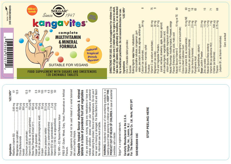 Solgar Kangavites Tropical Punch Complete Multivitamin and Mineral Formula Chewable Tablets - Pack of 120-28 Active Ingredients - Supports a Healthy Lifestyle - Vegan and Gluten Free 1 count (Pack of 120)