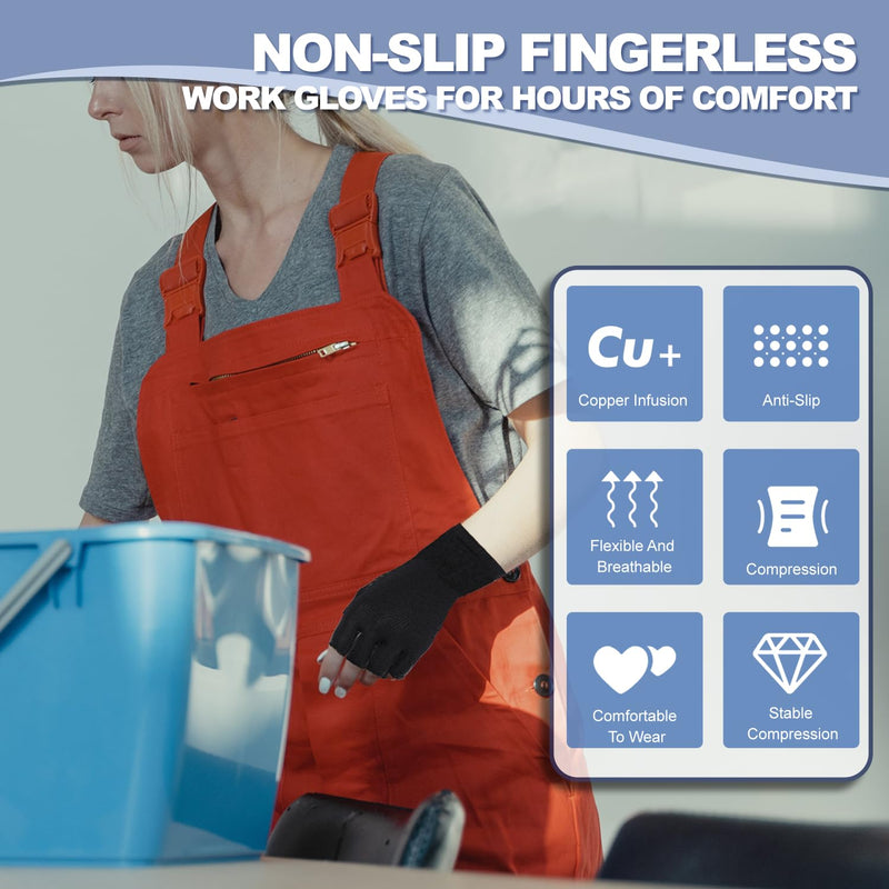 [Australia] - DRNAIETY 2 Pairs Copper Arthritis Compression Gloves for Women and Men, for Arthritis Hand Pain, Anti-Slip, Fingerless, Comfortable for Work, Kept in Motion (Medium) Medium 
