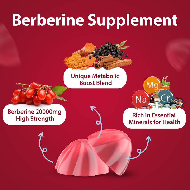 Berberine Gummies – Heart & Weight Health Support – 2000mg High Strength with Ceylon Cinnamon, Turmeric, Black Pepper, – Sugar-Free, Vegan Supplement (2 Pack) 60 count (Pack of 2)