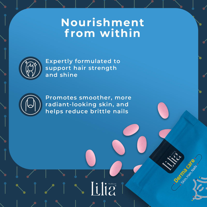 Lilia Derma Care Nail, Skin and Hair Supplements for Women and Men (60 Coconut Flavoured Tablets) Balanced Blend of Biotin, Silica and Hair Skin and Nails Vitamins - Skincare Made in UK