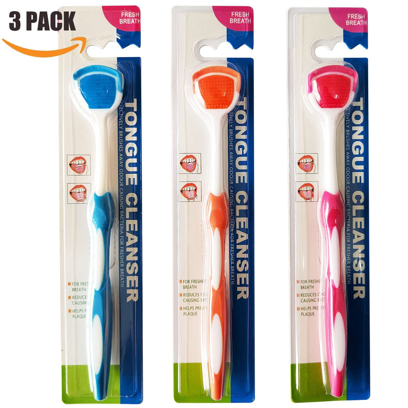 [Australia] - Tongue Brush, Tongue Scraper, Tongue Cleaner Helps Fight Bad Breath, 3 Tongue Scrapers, 3 Pack (Blue & Orange & Red) Blue & Orange & Red 