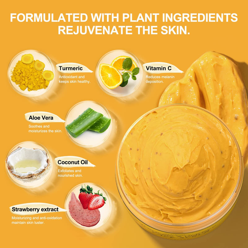 Vitamin C and Turmeric Face Scrub Cream Organics Microdermabrasion Facial Scrub Exfoliating Clears Blackheads Improve Dark Spot Acne with Strawberry Extract Exfoliator 130g/4.5oz 4.5 Ounce (Pack of 1)