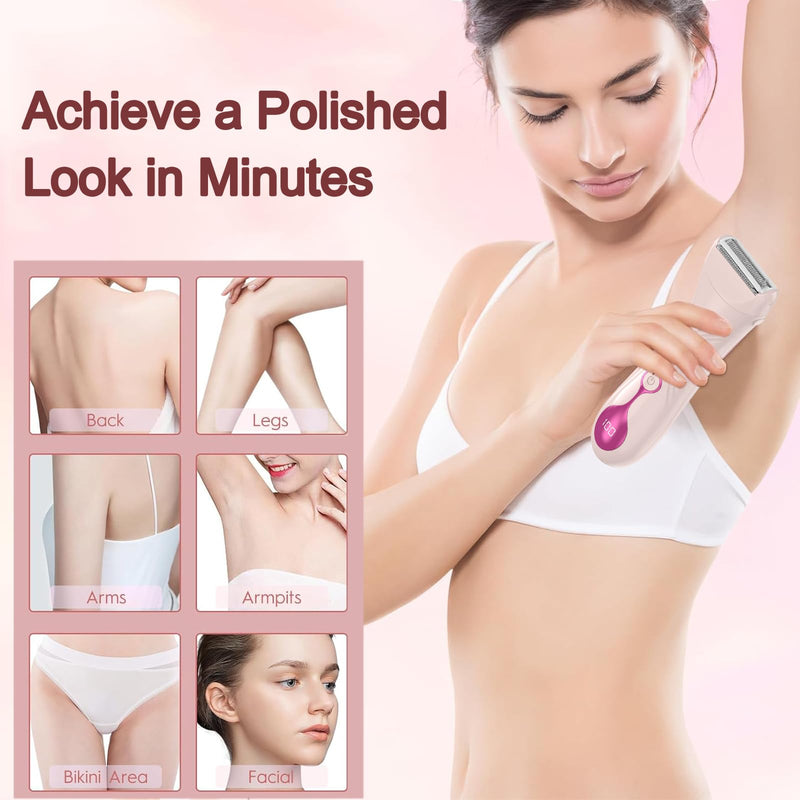 [Australia] - Electric Shaver for Women, Electric Razor for Womens, Bikini Trimmer with LCD Display, Rechargeable Body Hair Trimmer for Bikini Underarm Leg Arm Pubic, Pink 