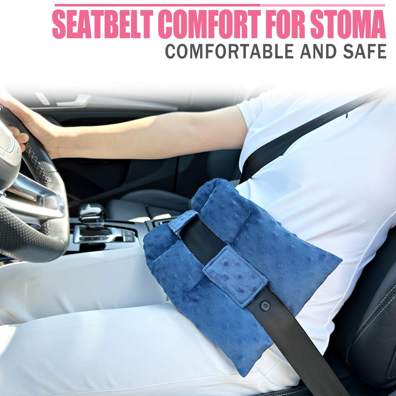 Ostomy Seatbelt Pillow, Ostomy Driving Protector, Stoma Shiled Ileostomy Urostomy Riding Guard, No Squeezing, Ostomate Must Have Supplies, Minky Dot Denim Blue