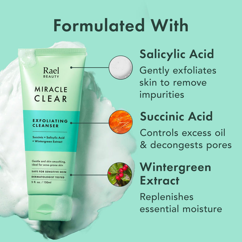 Rael Korean Skin Care - Face Moisturizer, Miracle Clear Barrier Cream (1.8 oz), Blackhead Remover, Pore Control Clay Mask (3.4 fl. oz), Face Wash, Exfoliating Cleanser (5.1 fl. oz)