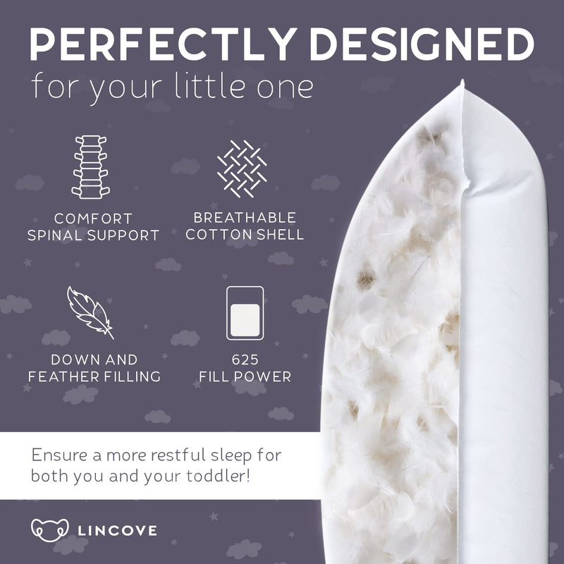 [Australia] - Lincove Canadian Down Toddler Pillow for Sleeping - Perfect for Kids Travel Pillow, Nap Time, Toddler Cot, Crib, Bed - 800 Fill Power, 100% Cotton Shell, 400 Thread Count (13 x 18) 13x18 