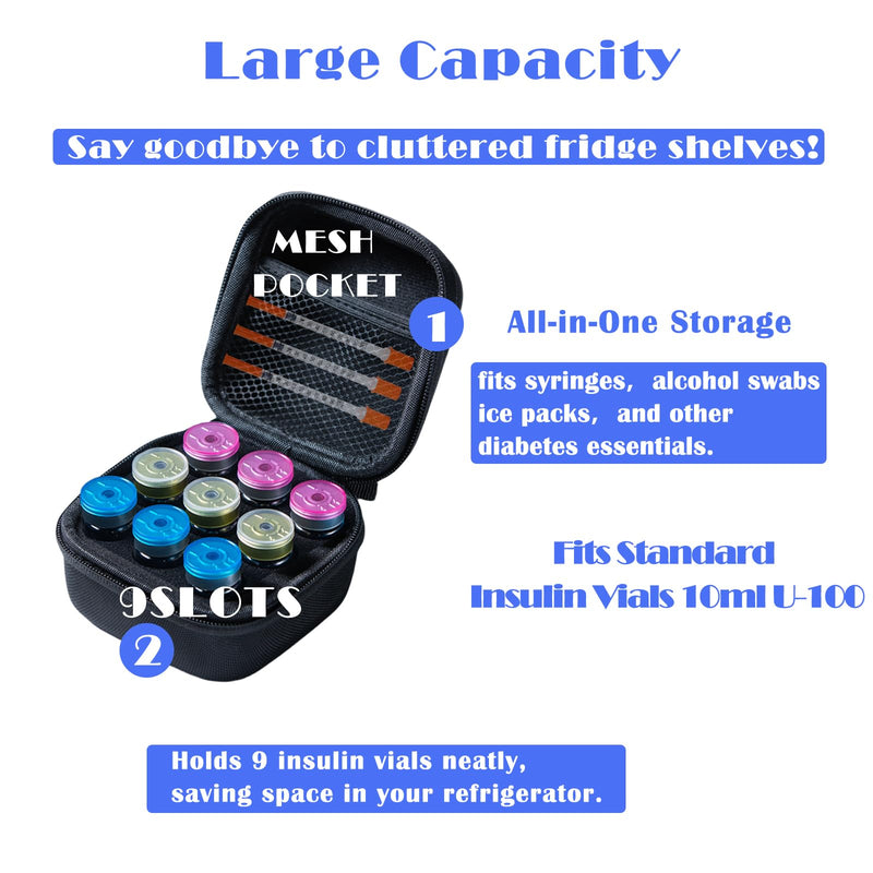 [Australia] - Insulin Fridge Holder Storage Case Insulin Vial Protector Holder Insulin Cooler Travel Case Organizer Fits Standard 10ml U-100 Vials,9-Slot,Black (9 Slots) 9 Slots 