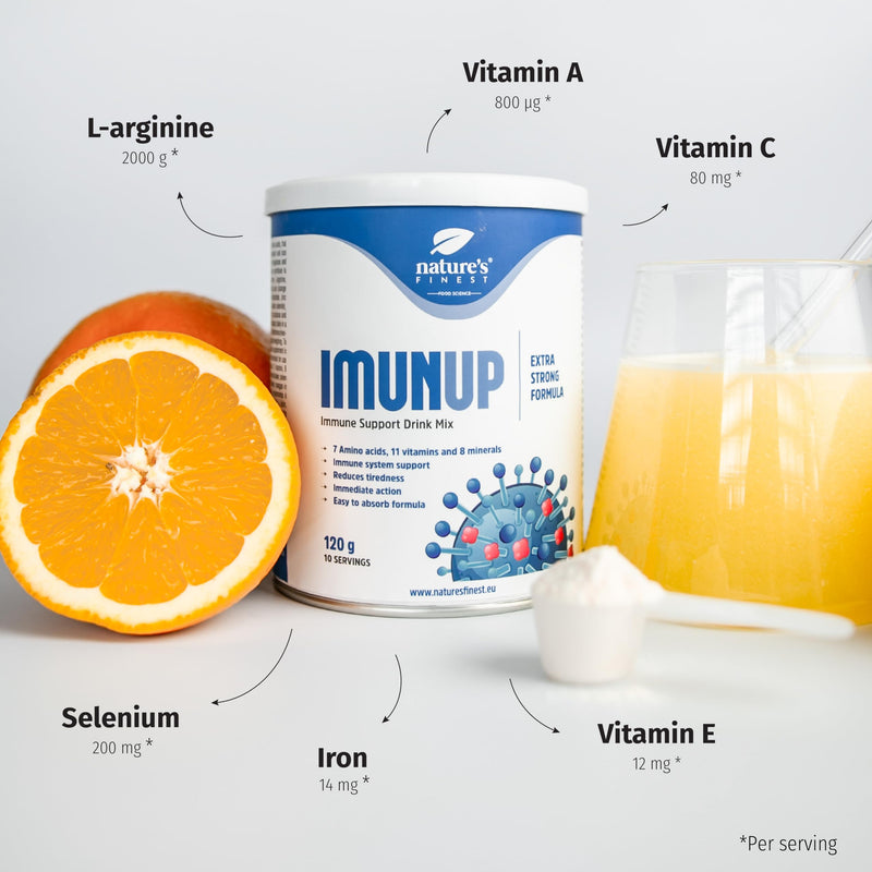 Nature's Finest by Nutrisslim ImunUp Multi-Nutrient Powder with 7 Amino Acids, 11 Vitamins and 8 Minerals for Immune Support, Orange Flavour, 120g