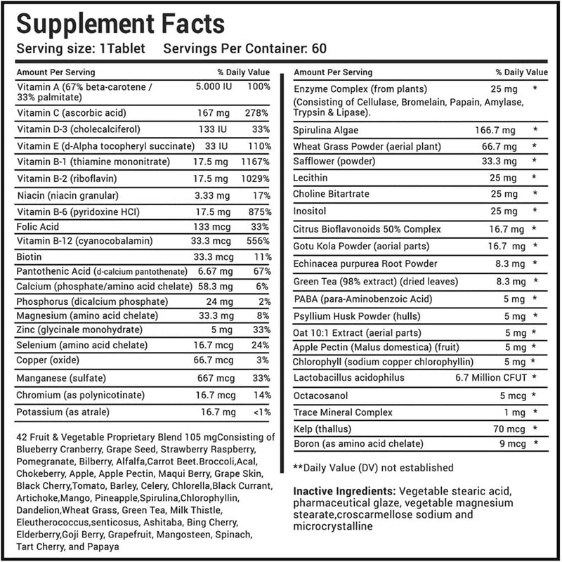 Performance Blend, Best Multivitamin for Men, Vitamin and Mineral Supplement with Probiotics, Superfood Enzyme Blend for Optimized Heart, Prostate, Stamina, Energy, Non-GMO, 60 Day Supply