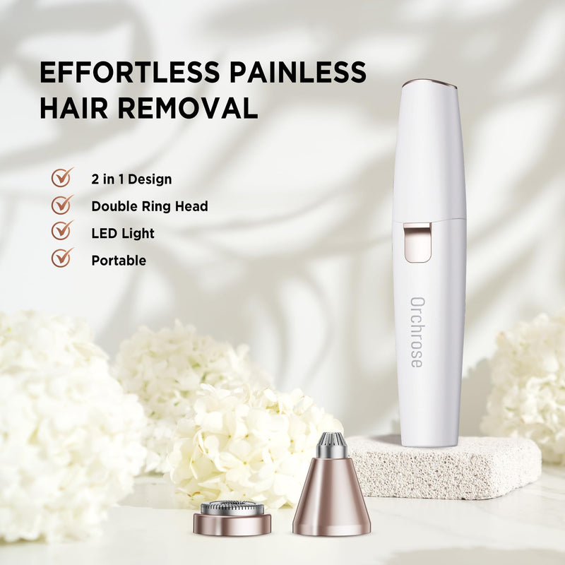 [Australia] - Facial Hair Remover for Women - 2 in 1 Eyebrow Trimmer and Rechargeable Eyebrow Razor - Hair Removal Device for Eyebrows Peach Fuzz Lips Arms with Light (Pearl White) Pearl White 