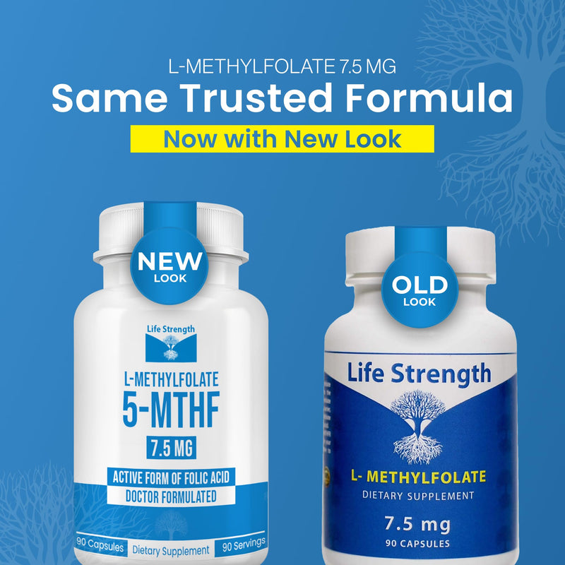 L-Methylfolate 7.5mg | 90 Capsules | Optimized & Highly Bioactive Methyl Folate Supplement | 5-MTHF Supports for Energy, Focus & Mood | Non-GMO, Gluten Free, Vegan | 3 Month Supply 7.5 mg